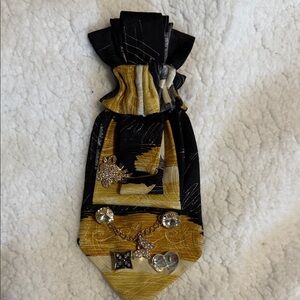 Elegant Black & Gold Decorative Necktie Scarf with Charm Accents